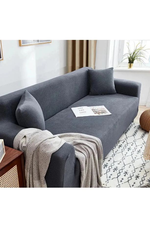 HOME Likrali Streç Lastikli Esnek Yikanabilir Kare Desen 3 Kişilik Likrali Kotuk Örtüsü - 1