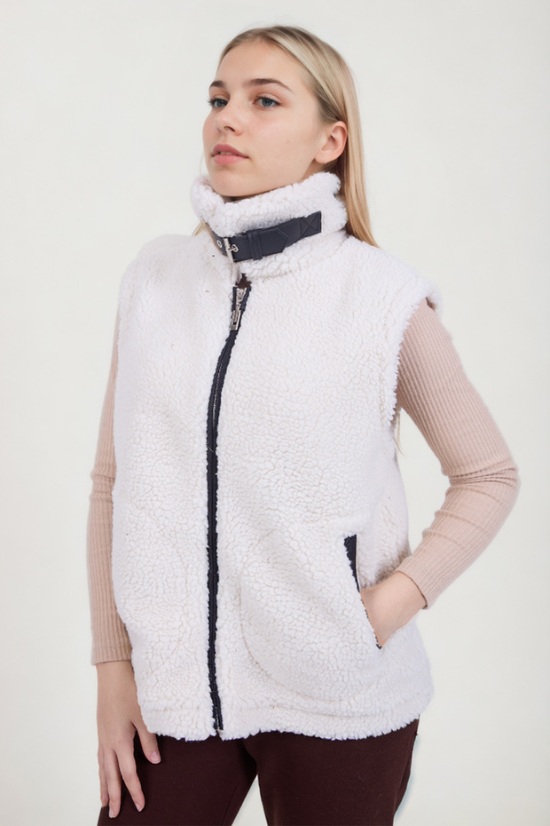 Deri Şeritli Kürk Yelek - 1