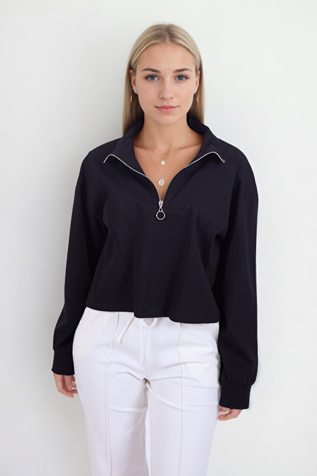 Önü Fermuarlı Modal Bluz - 1