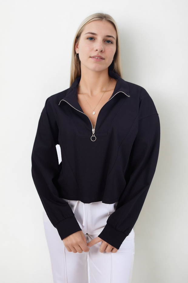 Önü Fermuarlı Modal Bluz - 3