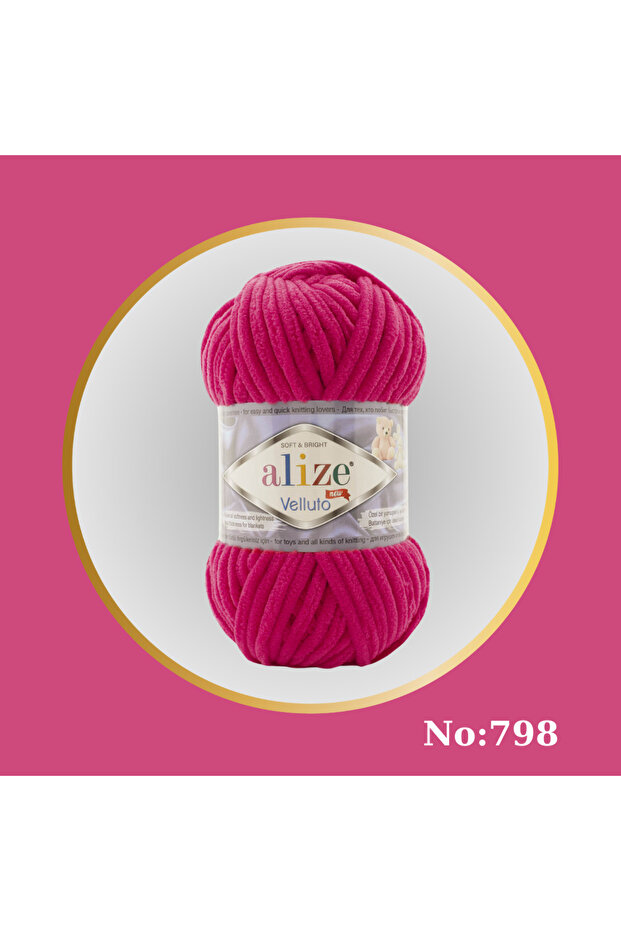 Velluto El Örgü İpi 1 Adet Renk Kodu: 798 Begonvil / %100 Mikropolyester 100 g - 68 m - 1