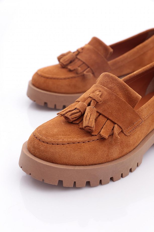 Kadın Kalın Taban Püsküllü Loafer Ayakkabı Taba Süet 3951841 - 4