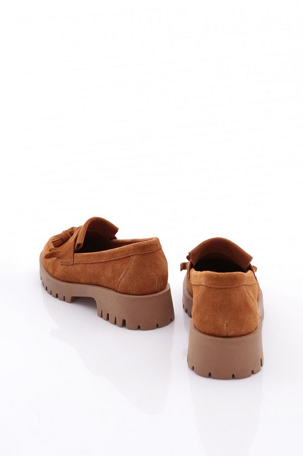 Kadın Kalın Taban Püsküllü Loafer Ayakkabı Taba Süet 3951841 - 3