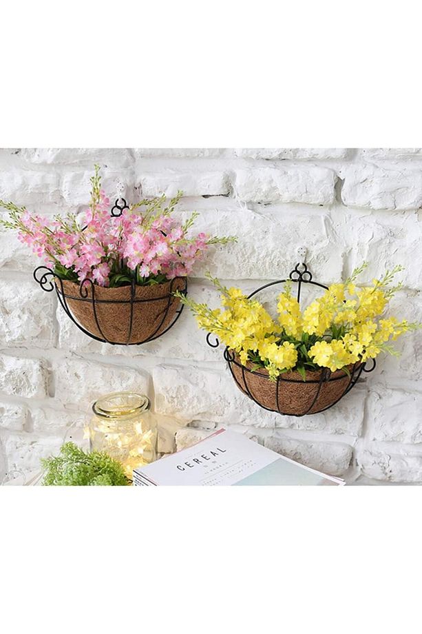 Çiçek Sepeti Duvar Saksısı Kapı Sepeti Coco Elyaf Makreme Saksı 25cm - 5