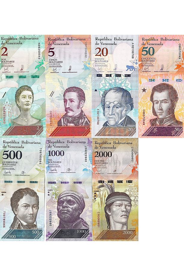 VENEZUELA 7 ADET FARKLI KÜPÜR SET, ÇİL, ESKİ YABANCI KAĞIT PARA - 1