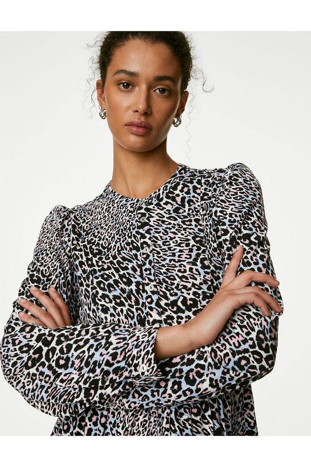 Leopar Desenli Mini Elbise - 2