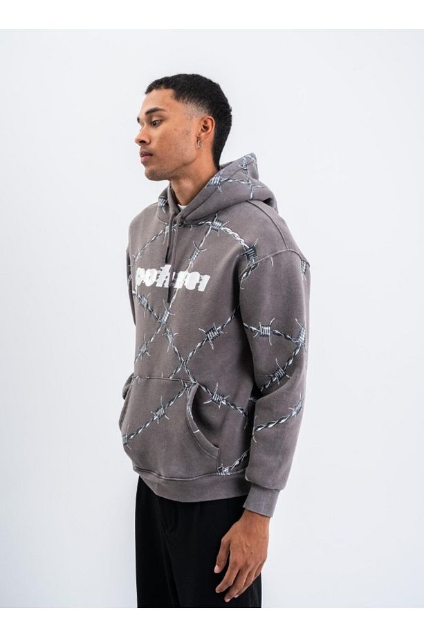 Tel Örgü Pano Baskı Düz Kapşonlu  Sweatshirt PLZ - 3