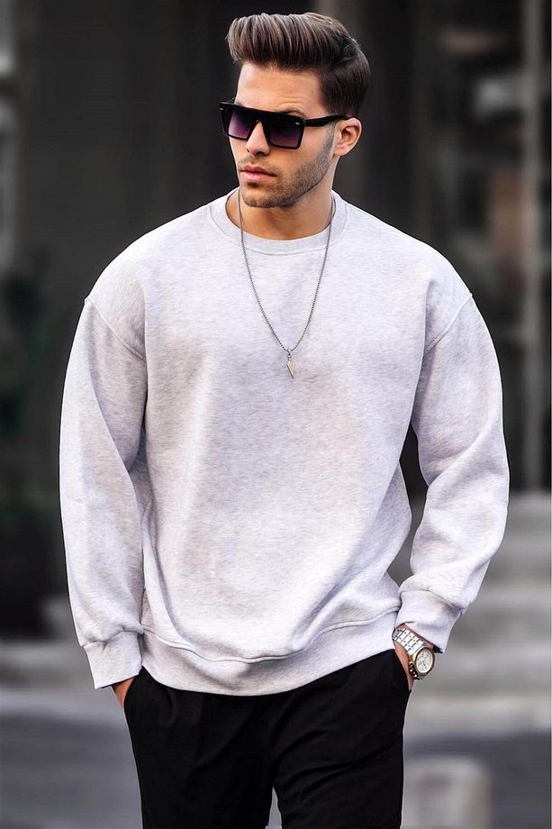 Karmelanj Bisiklet Yaka Oversize Şardonlu Basic Erkek Sweatshirt 6048 - 1