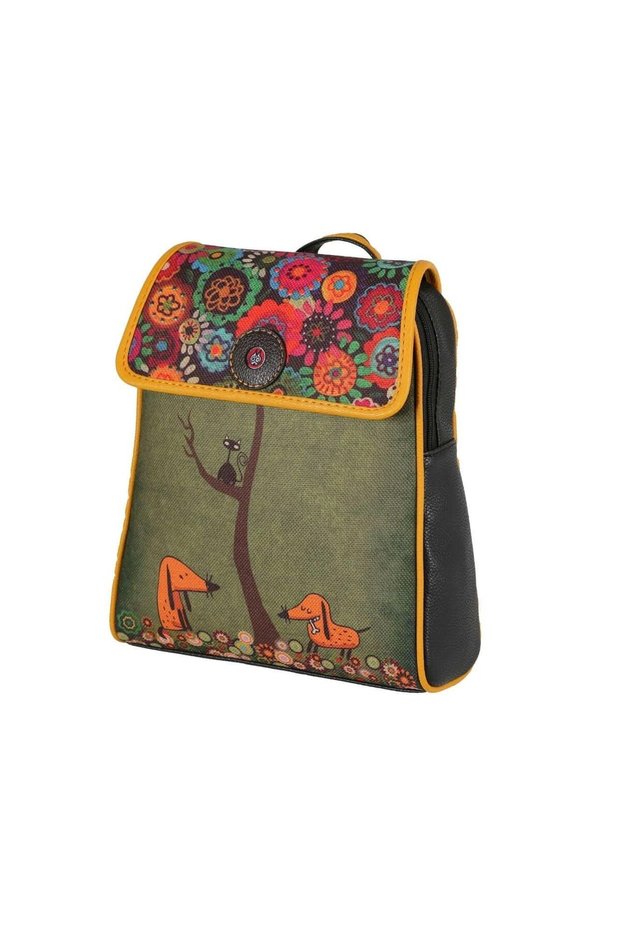 Backpack with Dog Figure Cover Ethnic Bohemian Style - Black