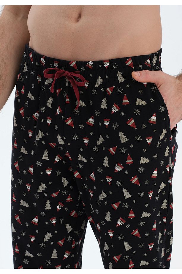 Siyah Metraj Baskılı İpek Apre İnterlok Pijama Takımı - 5