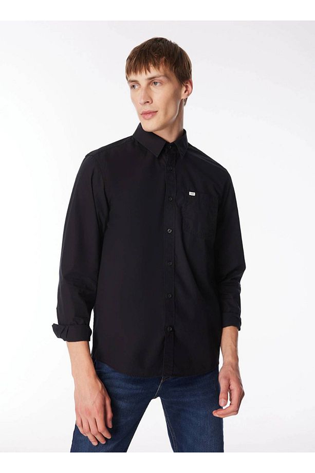 Regular Fit Normal Kesim %100 Pamuk Siyah Gömlek - 1