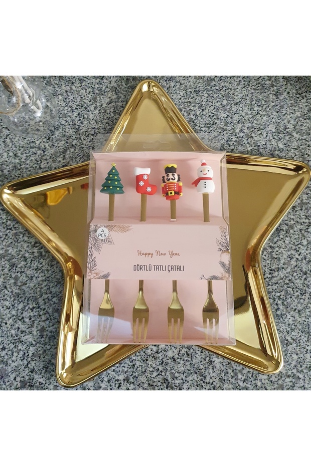 Yılbaşı Temalı Gold Tatlı Çatal Seti - 4