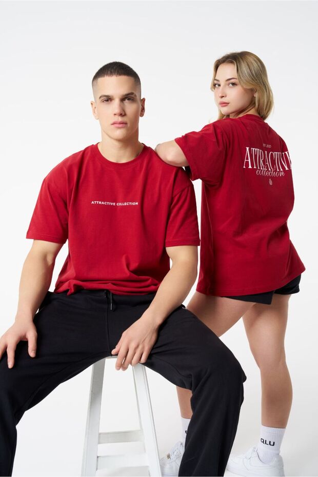 Attractive Collection Unisex Kırmızı Basic T-shirt - 6