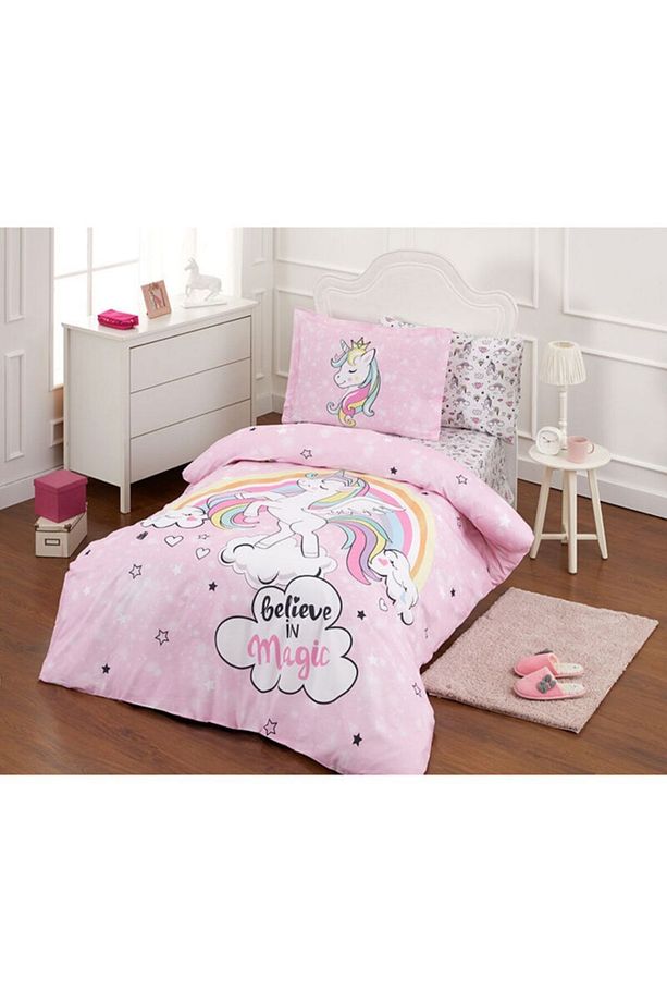 Unicorn Tek Kişilik Ranforce Nevresim Takımı - Pembe - 1