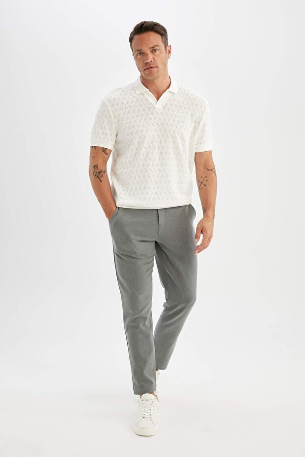 Men's Gray Canvas Trousers - C7508Ax/Gr370