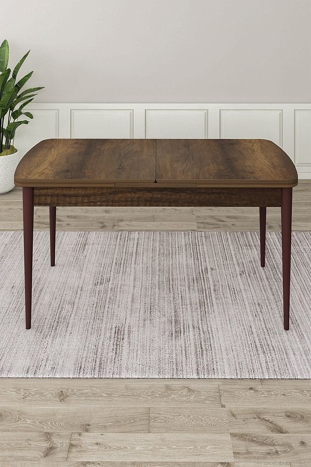Roz Serisi 80x132 Mdf Açılabilir Barok Ahşap Desen Masa Takımı 6 Mürdüm Sandalye - 4