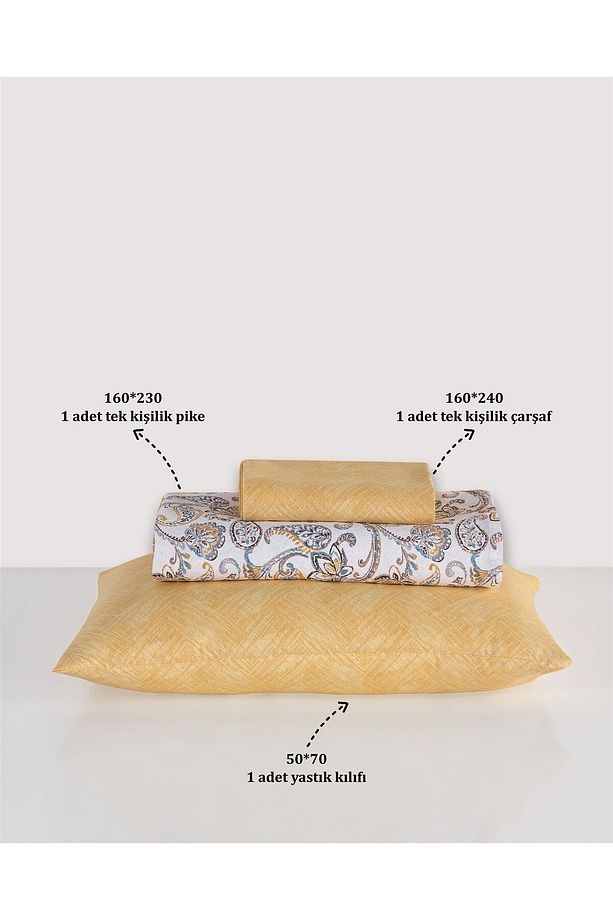 Soren Tek Kişilik Pike Takımı 160x230 Cm Pretty Sarı - 4