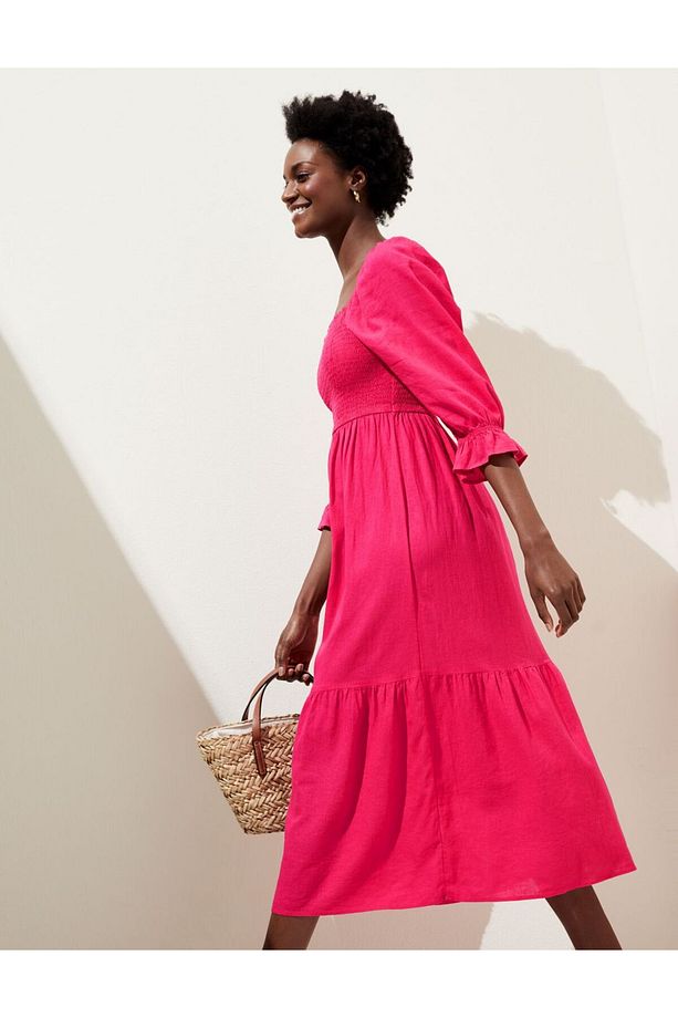 Regular Fit Midi Keten Elbise - 3