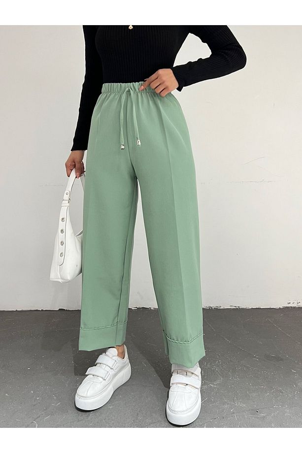 Bağcık Detaylı Double Paça Dikişli Pantolon -su Yeşili - 1