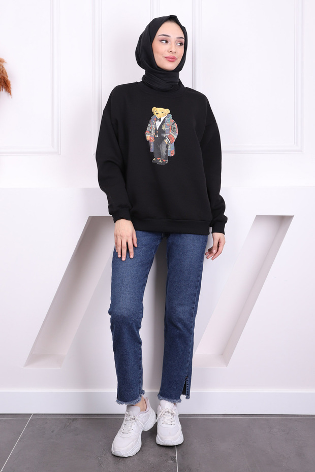 عرق أسود مطبوع من الأمام بثلاثة خيوط - 2