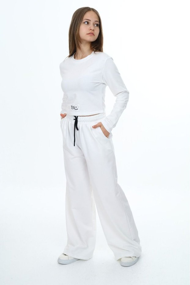 Girl's Cotton Cropled Long Sleeve Bottom-Top Set