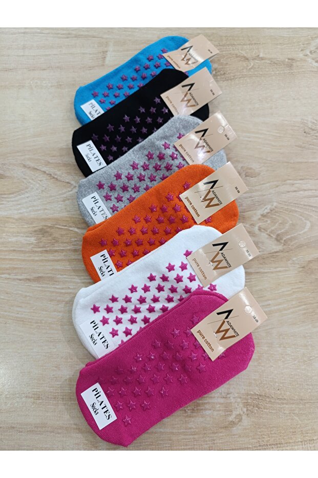 Yoga Pi̇lates Socks Short Booties Toweling Insole 6 Pairs 36-41