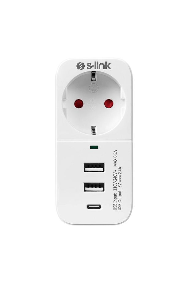 Isıya Duyarlı Devre Ve Akım Korumalı Priz 16a/250v 750 Joule 2 Usb + 1 Type C 5v2.4a Tekli Priz - 1