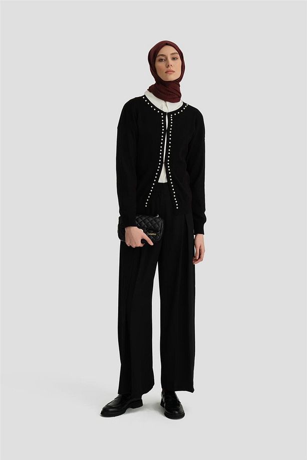 İncili Triko Hırka 24kd4202 Siyah - 2