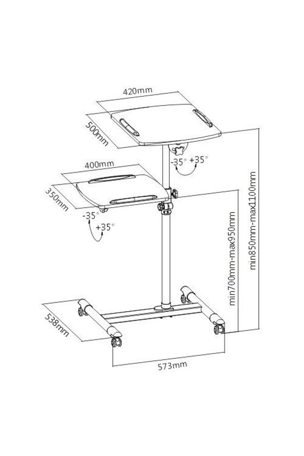 Cod-sp10 2 Tablalı Tekerlekli 110 Cm Projeksiyon Notebook Sehpası Standı - 3