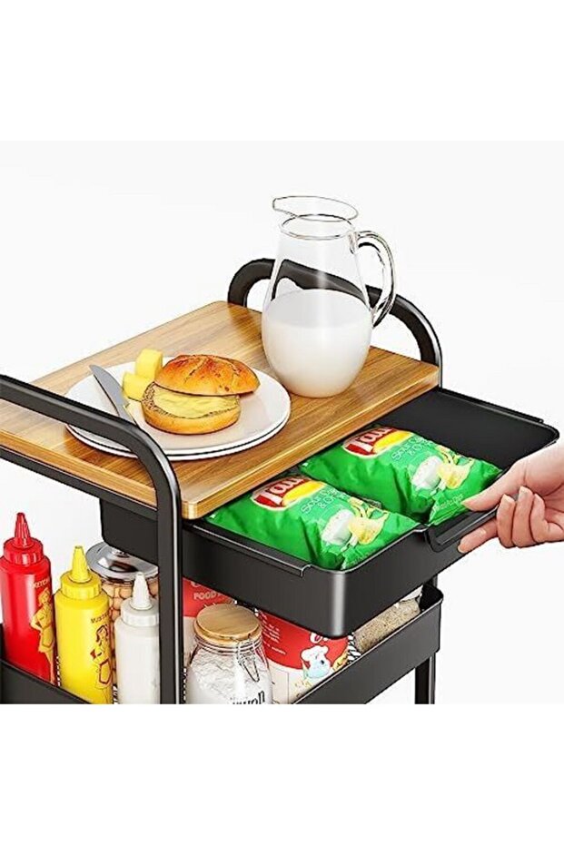 عربة مطبخ متعددة الاستخدامات ذات عجلات دوارة ثلاثية الطبقات لتوفير المساحة - 2