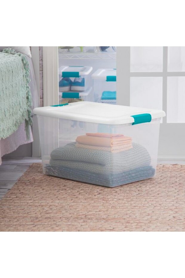 صندوق تخزين قابل للتكديس ومتين وموفر للمساحة بغطاء قابل للفك بسعة 61 لترًا - 3