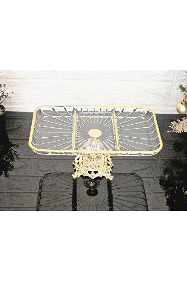 Elegance Divided Gold Cast Metal Footed Presentation Plate & Serving Plate Rectangular Plate 27 cm