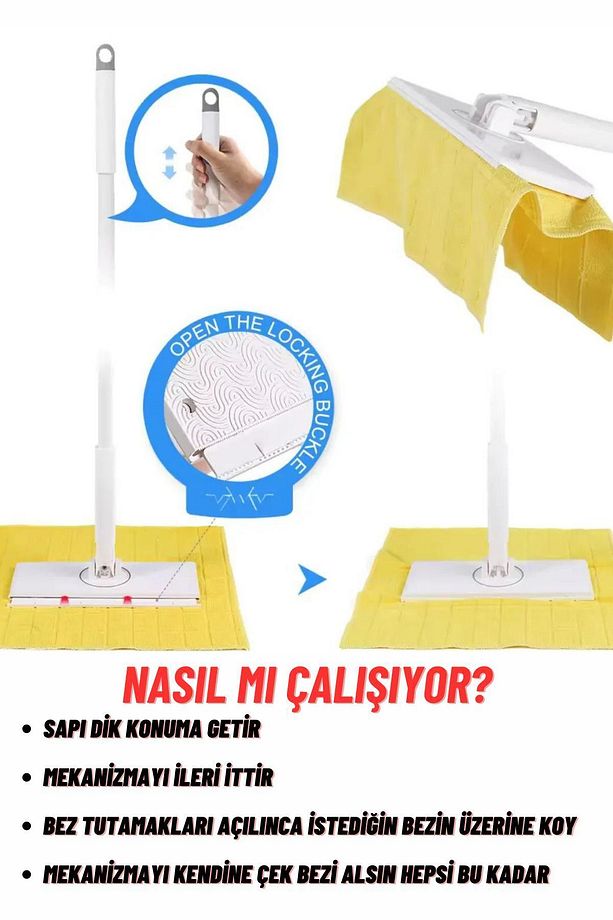 Otomatik Mop Tembel Mop Kıskaç Mop 4xl Yüzey Temizlik Havlusu Kullan At Bezleri Kendi Alan Mop - 8