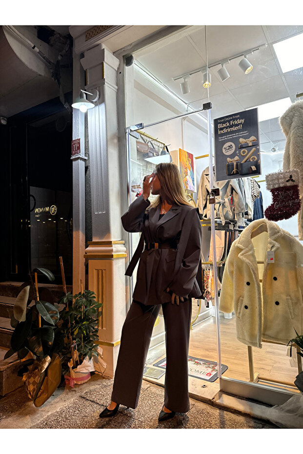 OMZU KUŞAKLI OVERSIZE BLAZER CEKET - 6