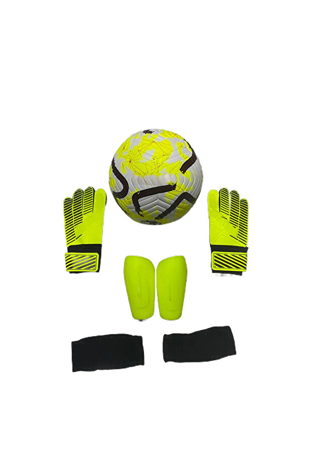 5 No 4 Lining Striped Soccer Ball Beather Gloves and Single Set of 3