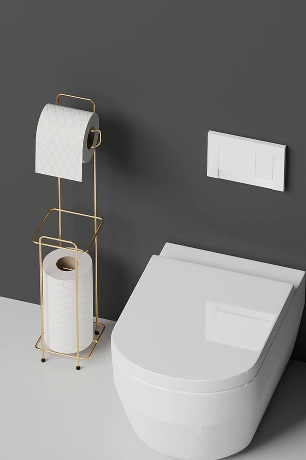 HOME Gold Kaplama Tuvalet Kağıtlığı Wc Kağıtlık Yedekli Metal Tuvalet Kağıdı Standı Tutacağı - 4