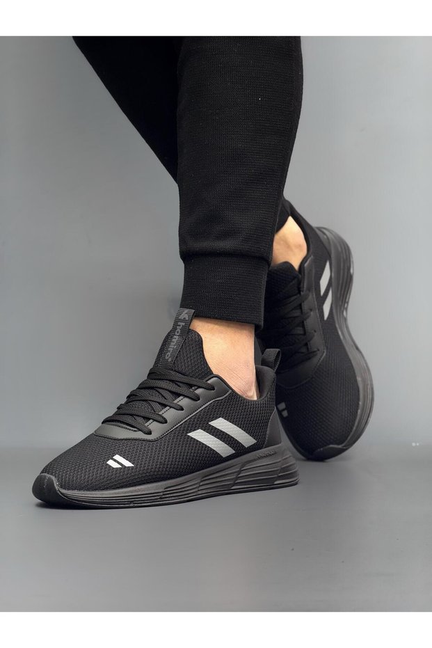 Unisex Lace-Up Knitwear Poly Sole Sports Shoes-Black-Smoked