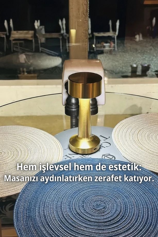 Gold Şarjlı Dokunmatik Masa ve Gece Lambası- Dimmerli ve Enerji Tasarruflu LED Işık Aydınlatma - 3