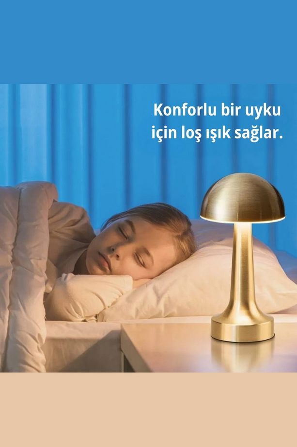 Gold Şarjlı Dokunmatik Masa ve Gece Lambası- Dimmerli ve Enerji Tasarruflu LED Işık Aydınlatma - 6