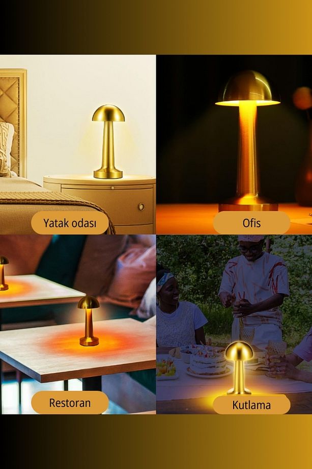 Gold Şarjlı Dokunmatik Masa ve Gece Lambası- Dimmerli ve Enerji Tasarruflu LED Işık Aydınlatma - 4