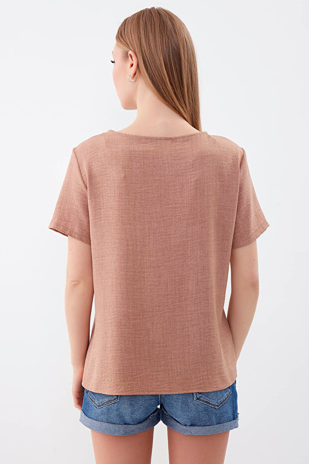 Önü Çapraz V Yaka Bluz - 5