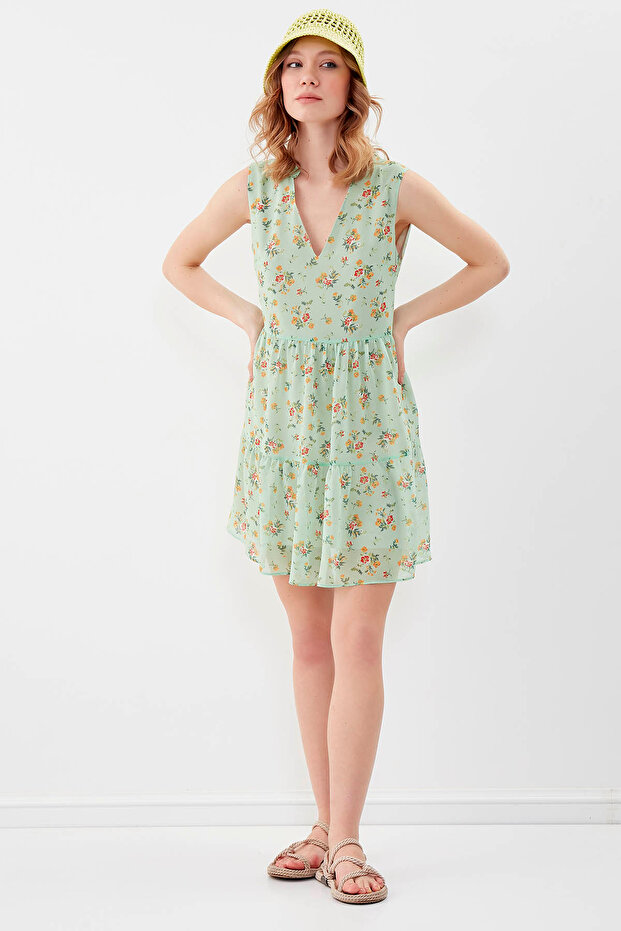 Çiçekli Şifon Elbise - 1