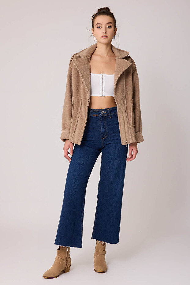 سترة بجيب مزدوج وسحاب وخياطة عكسية - 1