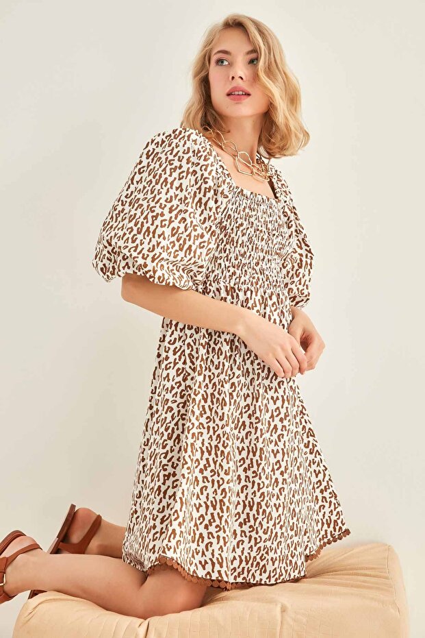 Leopard Patterned Balloon Sleeve Dress - 3