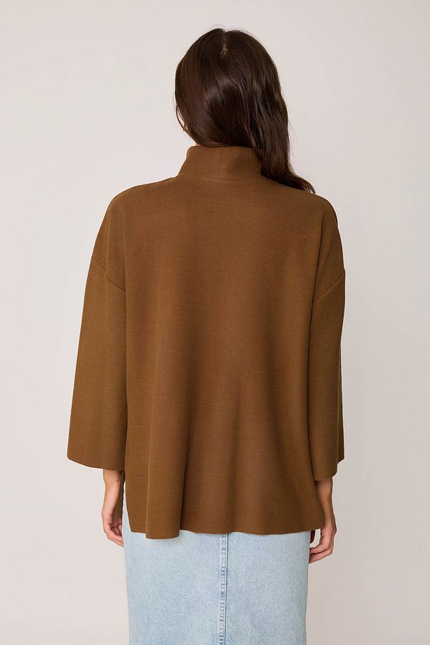 Düşük Kol Yakalı Yanlar Yırtmaçlı Örme Oversize Bluz - 5