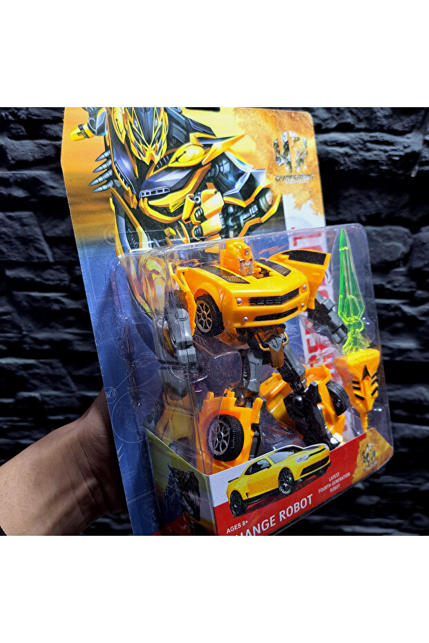 OYUNCAK DÖNÜŞEN ROBOT ARABA TRANSFORM KAMYON MODEL 17X15cm SARI SİYAH YARIŞ ARABA MODEL ROBOT - 4