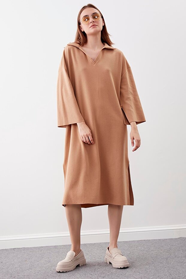 V Yaka Örme Elbise - 2