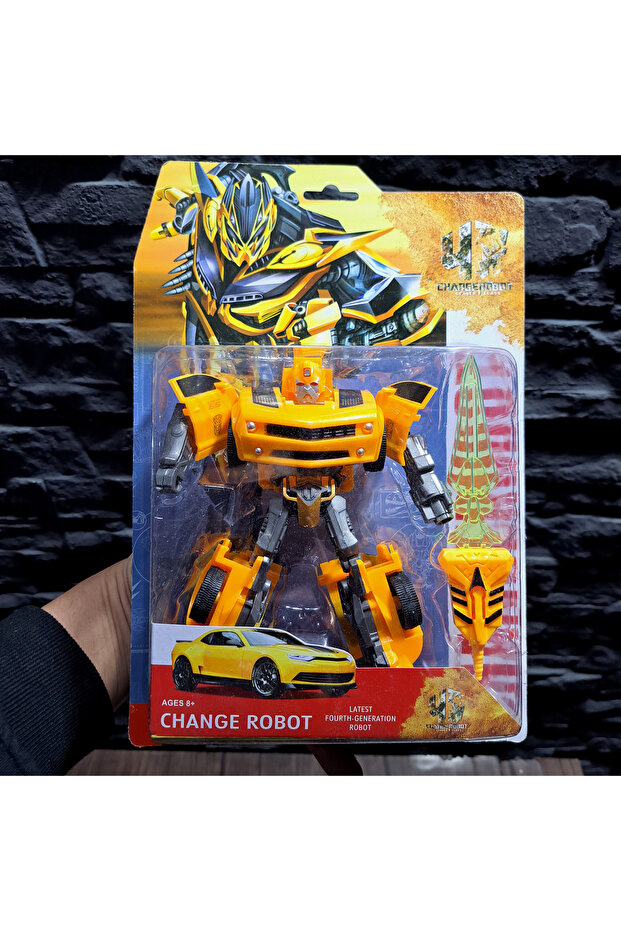 OYUNCAK DÖNÜŞEN ROBOT ARABA TRANSFORM KAMYON MODEL 17X15cm SARI SİYAH YARIŞ ARABA MODEL ROBOT - 2