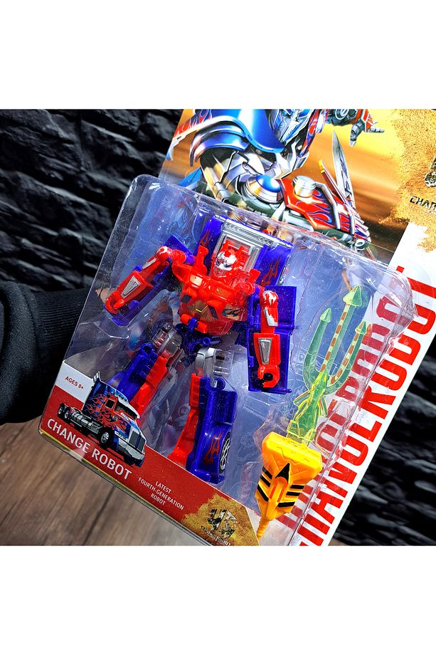 OYUNCAK DÖNÜŞEN ROBOT ARABA TRANSFORM KAMYON MODEL 17X15cm KIRMIZI MAVİ ROBOT KILIÇLI - 5