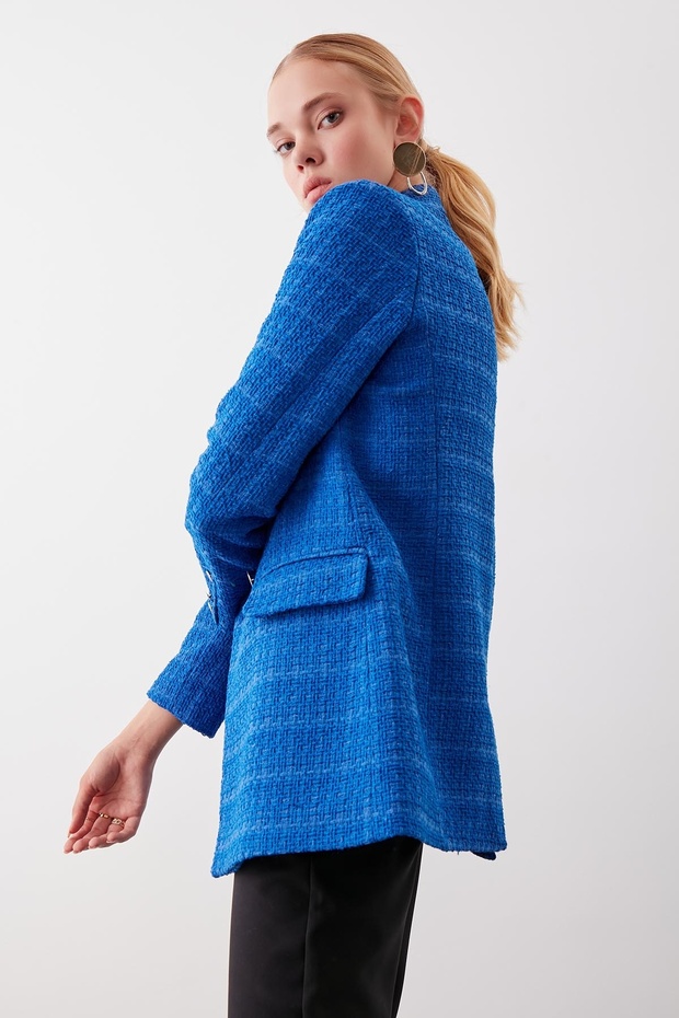 Jacket with Slits on the Back, Buttons on the Front and Pockets - 4